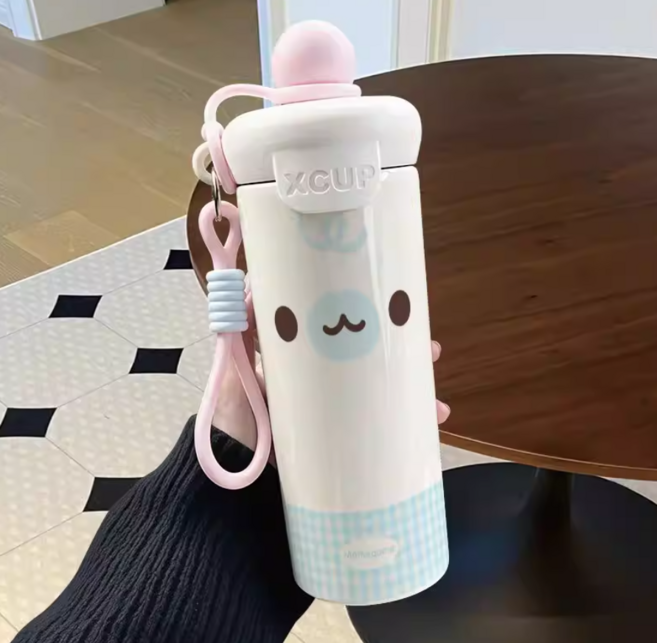 코리락쿠마 마메고마 텀블러 캐릭터 물병 귀여운 보틀 휴대용 물통, 1개, 600ml, 블루