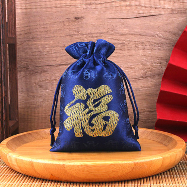 행운공방 고급 전통 복주머니 5가지 색상 답례품 외국인 선물 포장 비단 자수, 5개, 남색