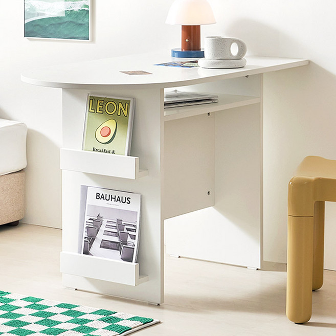 e스마트 리프 반원 식탁 테이블, 화이트, 2인용