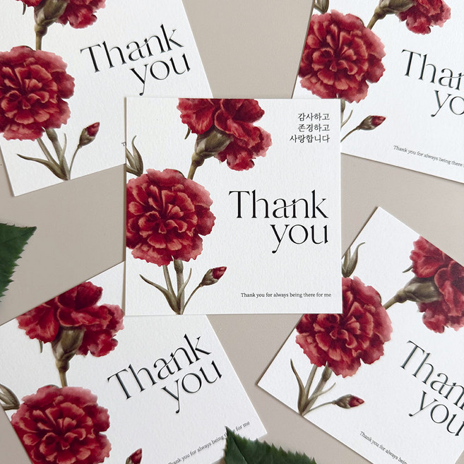 제이페이퍼 카네이션 카드 어버이날 가정의달 답례품 선물 포장카드, 30개, 레드화이트