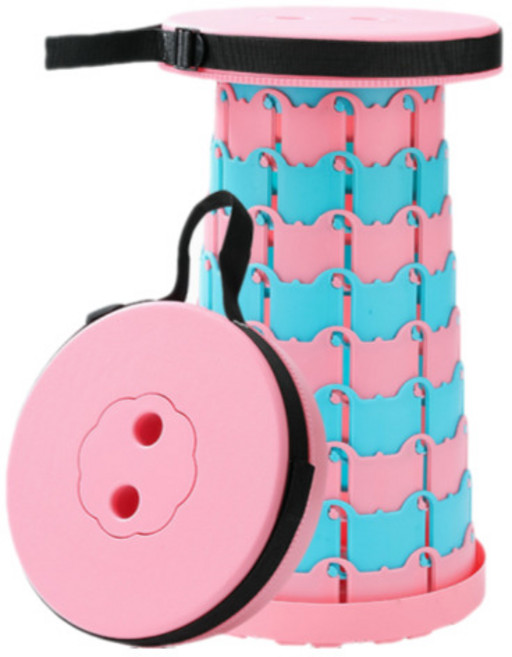 라온플렉스 휴대용 접이식 자바라 의자 높이조절 캠핑 스툴 아코디언 폴딩 체어 간이 대기, 투톤 핑크, 1개