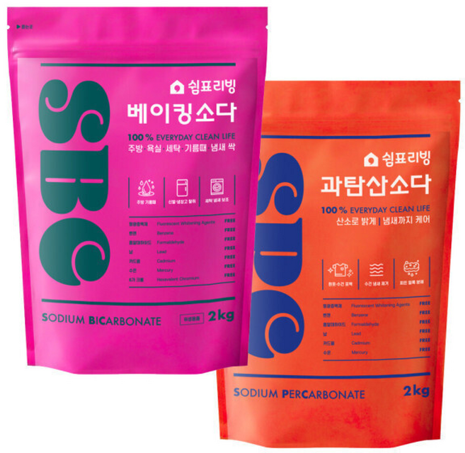 베이킹소다 +과탄산소다 탄산수소나트륨 과탄산나트륨 과일세척 세탁표백 세트 총 /