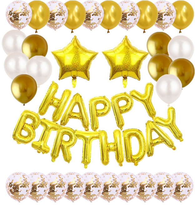 홀로그램 스타 생일축하 은박풍선 파티커튼 세트 [에브리띵스마일] 1214, 1세트, 골드 풍선