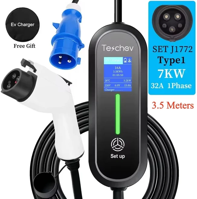 테셰프 타입 1 휴대용 전기차 7KW 32A 월박스 GBT EVSE 고속 케이블 플러그 가정용, 01 32A 1Phase 7KW Type1
