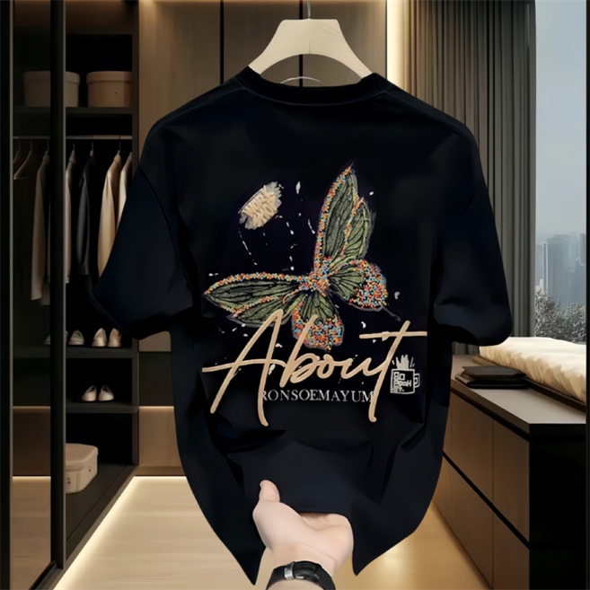 훌룰루 나비패턴프린팅오버핏반팔티 남자 빅사이즈루즈핏티셔츠