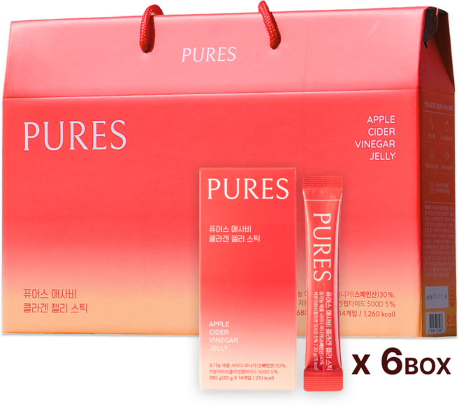 퓨어스 사과식초 애사비 애플 사이다 비니거 젤리 스틱 선물세트 84포 6박스입, 84개, 20g