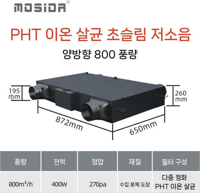 천장 환기구 공기 환기팬 양방향 환기 배기 통풍구, 양방향 이온 정화 800 풍량