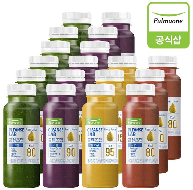 풀무원 클렌즈랩 3daysLight 190mlX18병 (그린 6병 퍼플 6병 옐로우 3병 레드 3병)