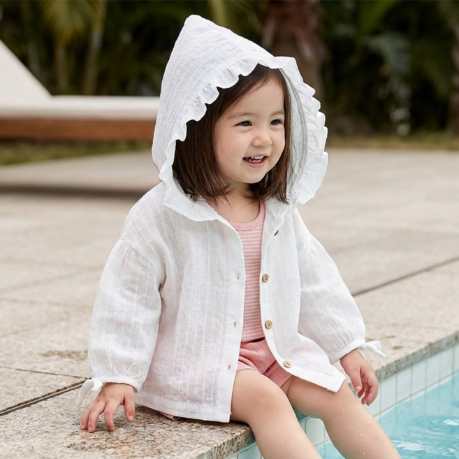 몽실이 레이스후드 면 여아 점퍼 여름 프릴 소매 리본 여름 예쁜 아우터 나들이룩 바캉스룩