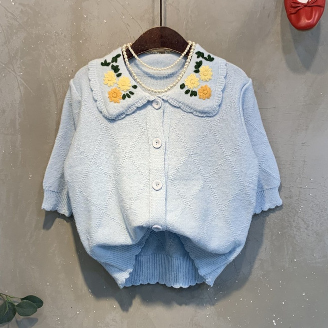 (신상 무료배송)플로드 플라워 카라 다이아 반팔 가디건 3color
