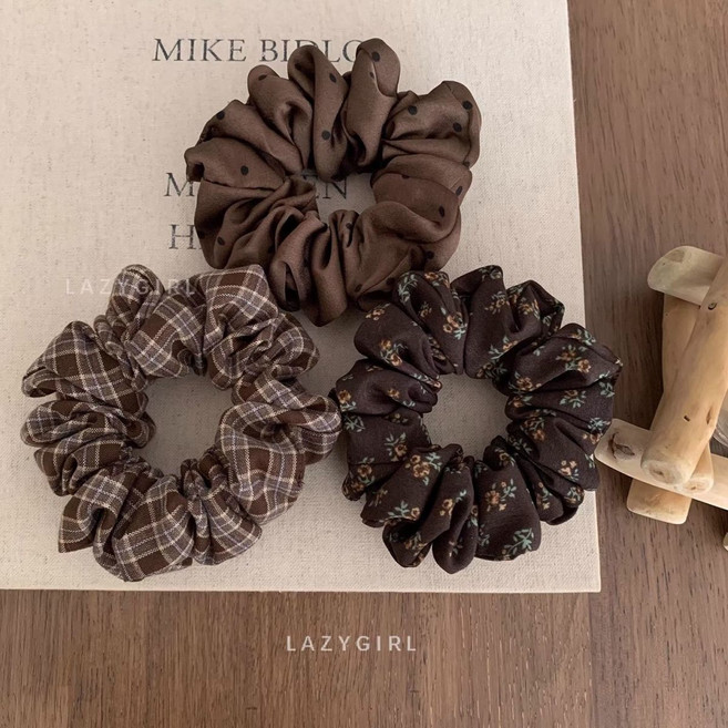 플라워 패브릭 3P 벨벳 헤어끈 여성 데일리 포니테일 머리삔 FS104