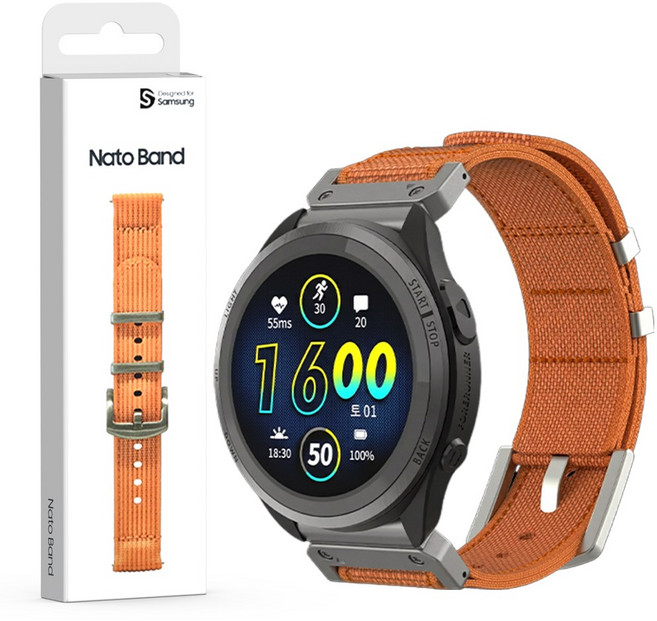 삼성 나토 가민 워치 퀵핏 스트랩 나일론 밴드 ( 스트랩 + 퀵핏 어댑터 세트 ), 1세트, 오렌지