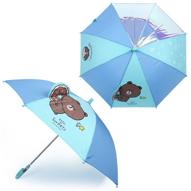 자동우산 라인프렌즈 도넛 53 입체 홀로그램 우산 (민트) 아동