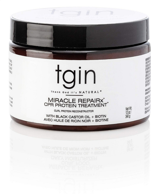 tgin 미라클 리페어Rx 컬 프로틴 리컨스트럭터 곱슬 tgin 미라클 리페어Rx 컬 프로틴 리컨스트럭터 곱슬 코일 웨이브 헤어용 비오틴 및 블랙 아주까리 오일 함유, 340g, 1개