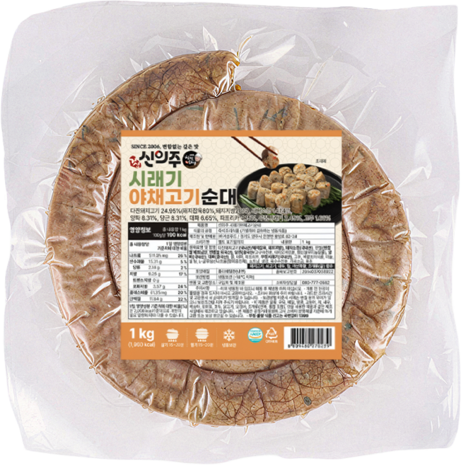 신의주 찹쌀야채순대 1kg 냉동 간편조리, 2개