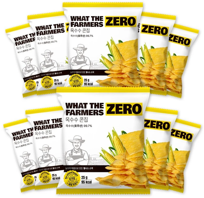 다이어터 필수품 왓더파머스 오리지널 무설탕 옥수수칩 기름 없이 열풍에 구운 건강한 저당 간식 옥수수 콘칩, 10개, 25g - 쿠팡