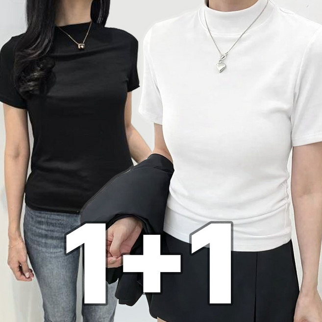 밀크린 여성 라운드 반팔티 1+1 반소매 여름 티셔츠 2종 세트