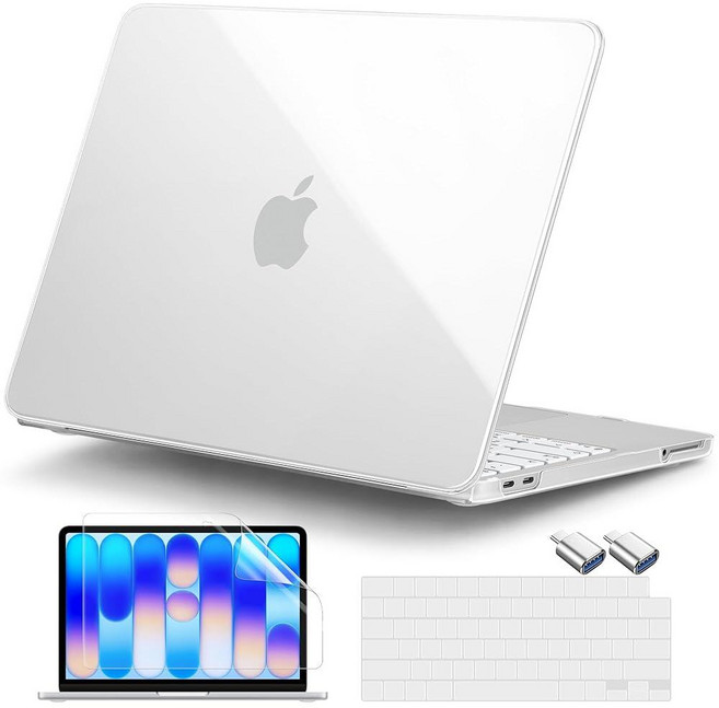 DONGKE 맥북 네오 13인치 2026용 투명 케이스 (모델 A3404 | A18 프로 칩) 액정보호필름 및 키보드 커버 USB-C 어댑터 2개가 있는 크리스탈 하드 쉘, 크리스탈 클리어