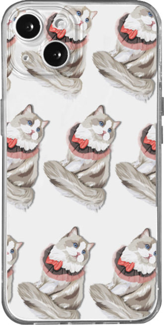 핫티몰 사랑스러운 냥이 고양이 모아 동물 패턴 드로잉 프린팅 투명 젤리 TPU 케이스