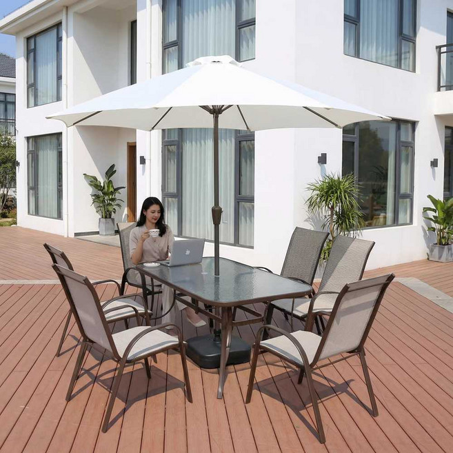 북유럽 야외 4인용 6인용 파라솔 철제 테이블 세트 메쉬 의자 1200 1500 식탁 예쁜 카페, 120cm 테이블+의자 4개+파라솔