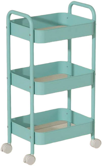 하스몰 이동식 트롤리 수납장 다용도 수납 선반, 블루, 3단