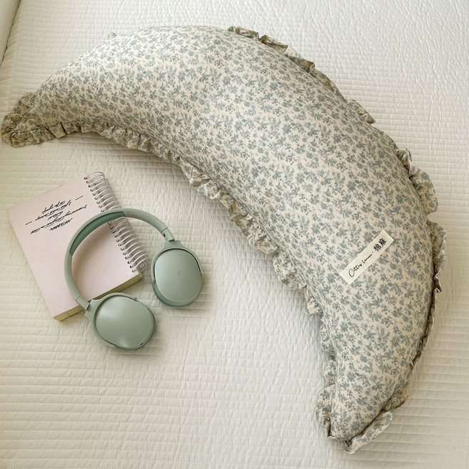 새로운 면마 달 모양 베개 아기 진정 베개 분리형 세탁 가능한 침대 옆 쿠션 베개 다리 받침 베개 A급 면, 25x80cm 베개 심과 베개 커버 [한 세트], 010호 면마 초승달 베개