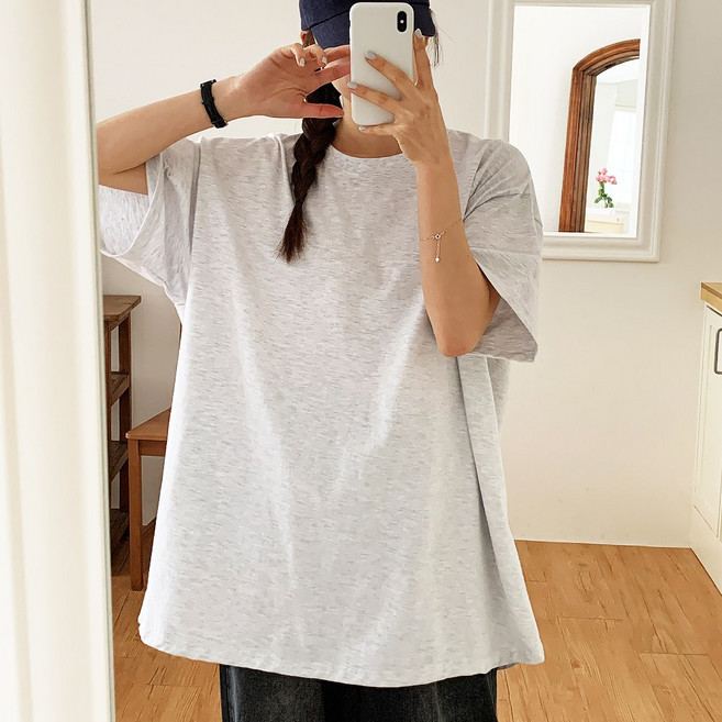 큐니티 [국내생산] 남녀공용 무지 라운드 기본 박스 티셔츠 오버핏 반팔 (4color)