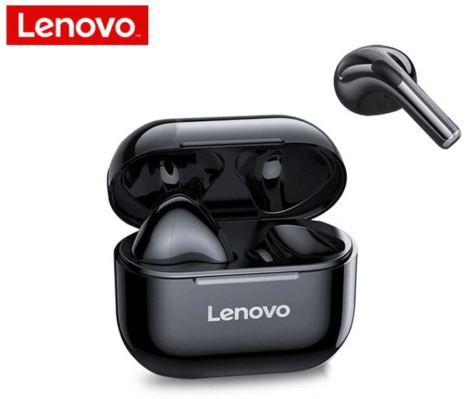 Lenovo LivePods LP40 TWS 세미 인 이어 이어폰 블루투스 헤드폰 터치 컨트롤 헤드셋이있는 진정한 무선 이어 버드, 검정