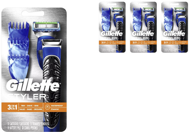 질레트 3 인 1 스타일러 면도기세트, 본체1개+트리머1개입+면도기날1개입+수염빗3종세트, 4개