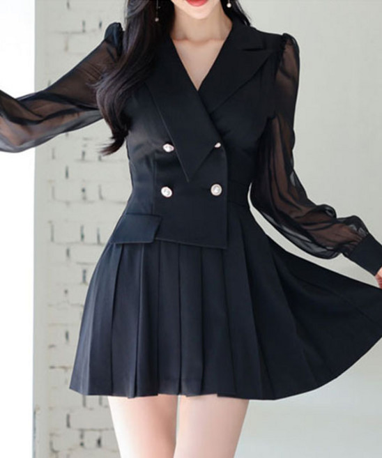 [루씨앤] 빌라 시스루 플리츠 미니 원피스 홀복 하객룩 아나운서룩 섹시원피스 오피스룩 0110