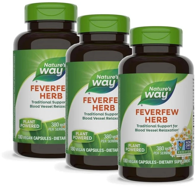 네이처스웨이 피버퓨 작은쑥국화 허브 추출물 캡슐 Nature's Way Feverfew Herb, 3개, 180정 - 쿠팡