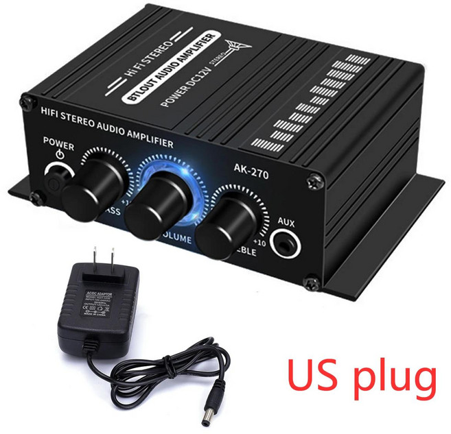 호환 Woopker 사운드 앰프 AK270 20W×2 미니 Hifi 디지털 오디오 12V 3A 채널 2.0 자동차 홈 가라오케용, 01 AK270 with US Plug