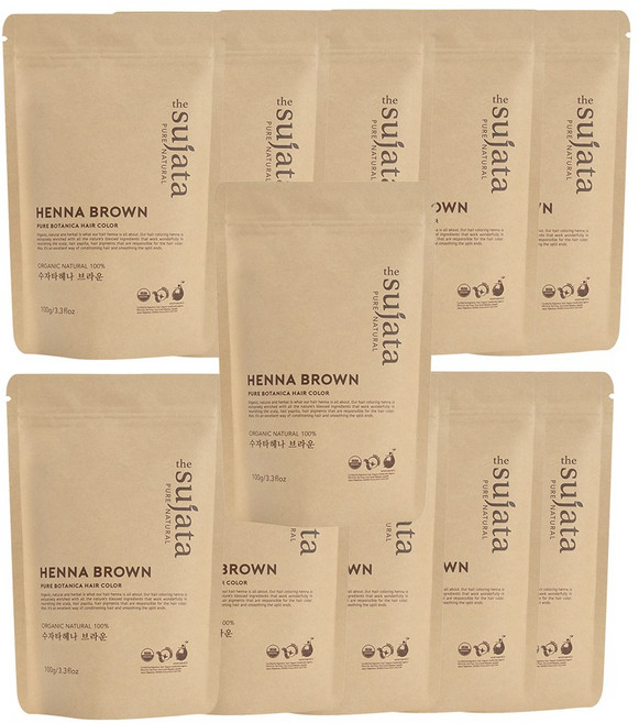 수자타 11개 유기농 천연100% 헤나 가루 염색약, 브라운