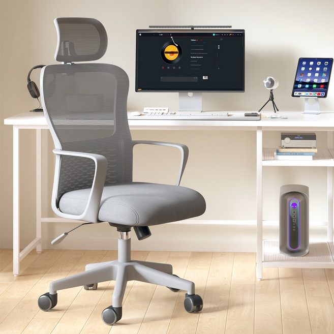 소우디 공부의자 사무용의자 컴퓨터의자, 그레이 헤드레스트