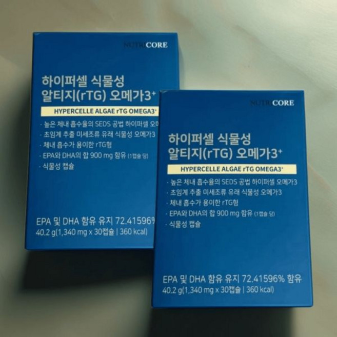 뉴트리코어 하이퍼셀 오메가3 30캡슐 2박스 (2개월분) 식물성 알티지 607484, 30정