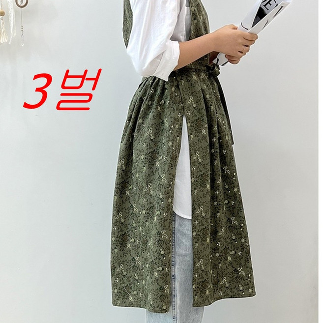로지 앞치마 롱 옆트임 뒷트임, 꽃무늬, 3개
