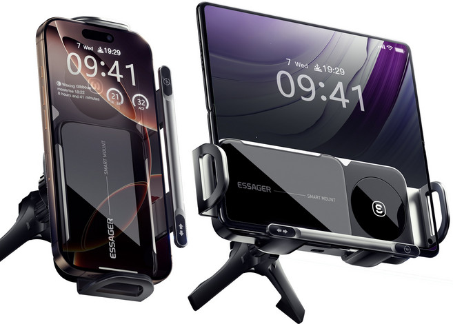 Essager 갤럭시 Z폴드 5/6 호환 15W 핸드폰 차량용 고속 무선충전 거치대, 그레이