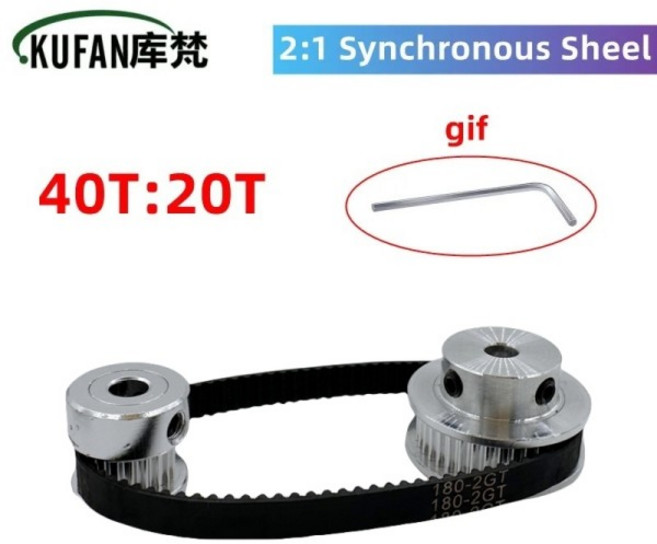 윈치 도르레40T 20Teeth 벨트 폭 10mm 2GT 타이밍 풀리 텐셔닝 휠 보어 감소 동기, 20T B8mm 40T B6mm, 03 Belt 400mm-W6mm, 1개