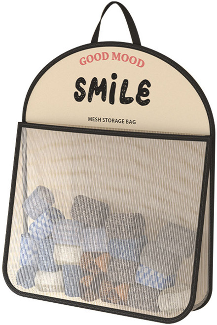 日系動物透氣網孔收納掛袋 內衣褲襪收納袋 浴室玩具收納袋 衣櫃收納網袋, 文字款, 1個