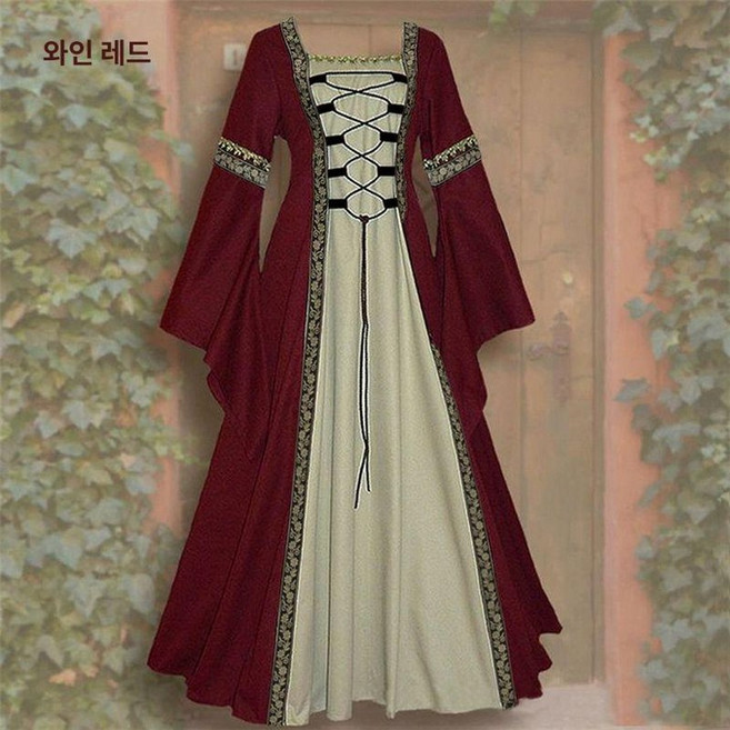 중세드레스 복고풍 오페라 귀부인 빅사이즈 드레스, 와인레드 스타일7