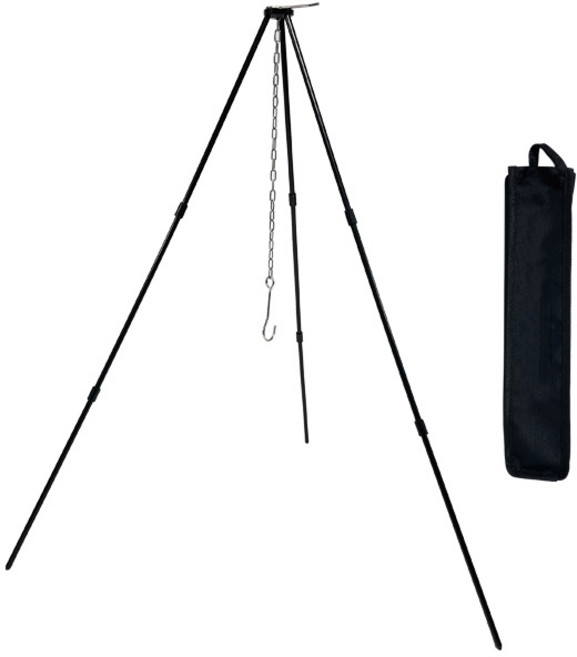 캠핑 접이식 삼각대 다용도 랜턴걸이 스탠드 냄비걸이 코펠걸이 거치대 + 수납가방 세트, 1세트, 3단, 블랙