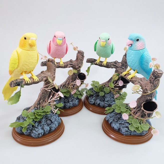 움직이는 잉꼬 모형새 / 인조새 센서새 장식새 화분 정원 장식 디오라마, 4색중 1개