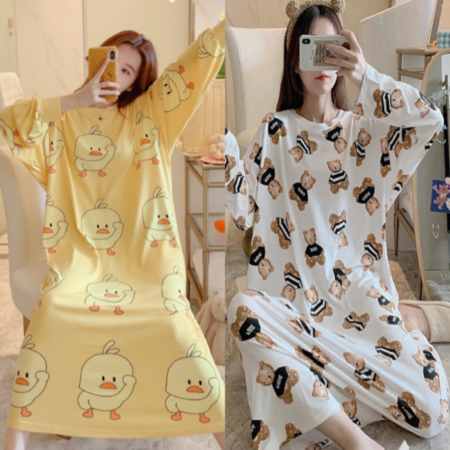 1+1(2세트) 캐릭터 원피스 잠옷 임산부 홈웨어 여성 실내복 파자마 엘리마켓