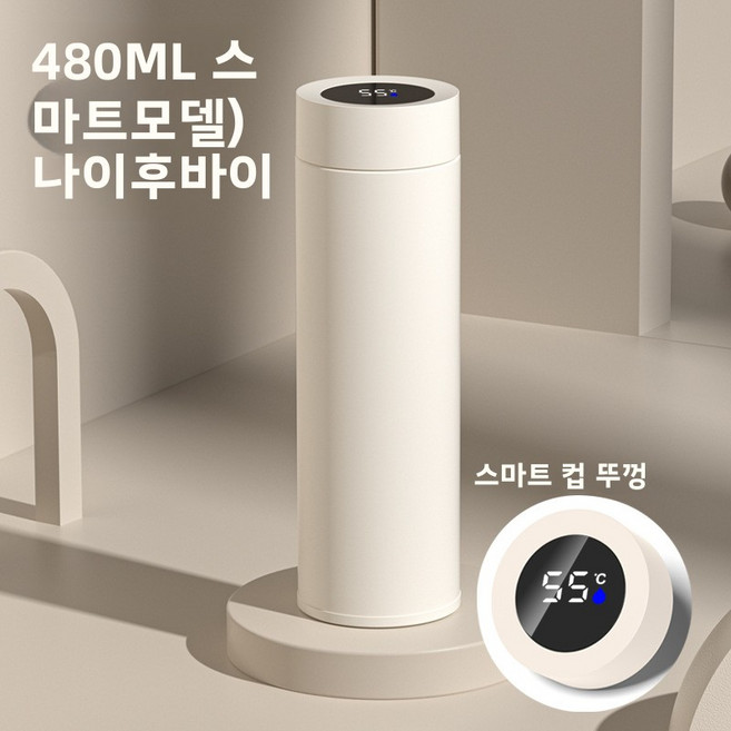 스마트 보온컵 316 스테인리스 대용량 온도 표시 여성 차컵 선물용 물컵, 480ml, 빙하백색 - 온도 감지형 480ml, 1개