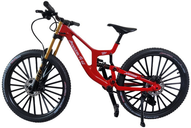 1:8 스케일 듀얼 서스펜션 다이캐스트 MTB 자전거 피규어 모형 선물, 레드
