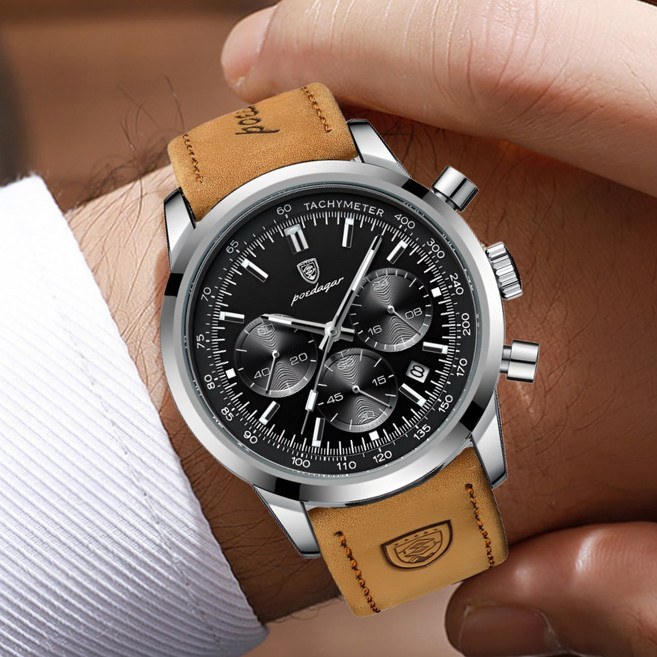 포스워백 아날로그 남자 패션 가죽 손목시계