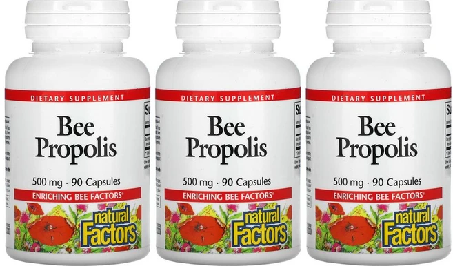 Natural Factors 내추럴 팩터스 꿀벌 프로폴리스 500mg 캡슐 90정 3병 유제품 당류 글루텐 무함유 - 쿠팡