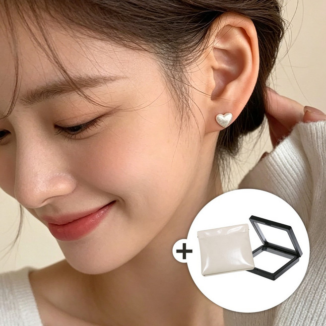온도비움 여성 귀찌 하트 무광 볼드 귀 안뚫는 귀걸이