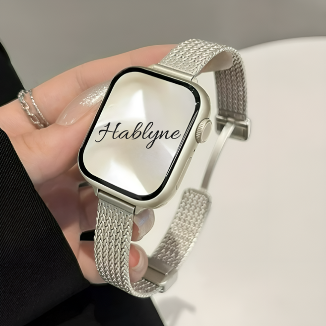 하블리네 애플워치 호환 슬림 자석 메탈 스트랩, 38/40/41mm, 스타라이트