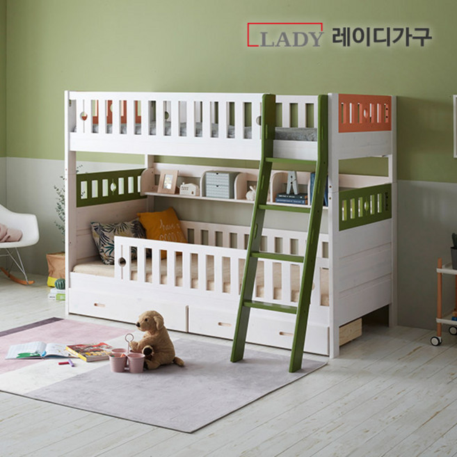 레이디가구 드림 분리형 이층침대 가드서랍책장매트, 내츄럴